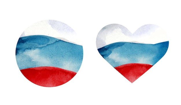 Set van vlaggen van de Russische Federatie Met de hand getekende aquarel geïsoleerd op witte achtergrond