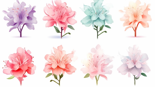 Set van zachte pastelkleurige bloemen naadloos patroon met veel decoratieve azalea bloemen bladeren en twijgen Voor mode bruiloftsuitnodiging en groetekaart vector illustratie