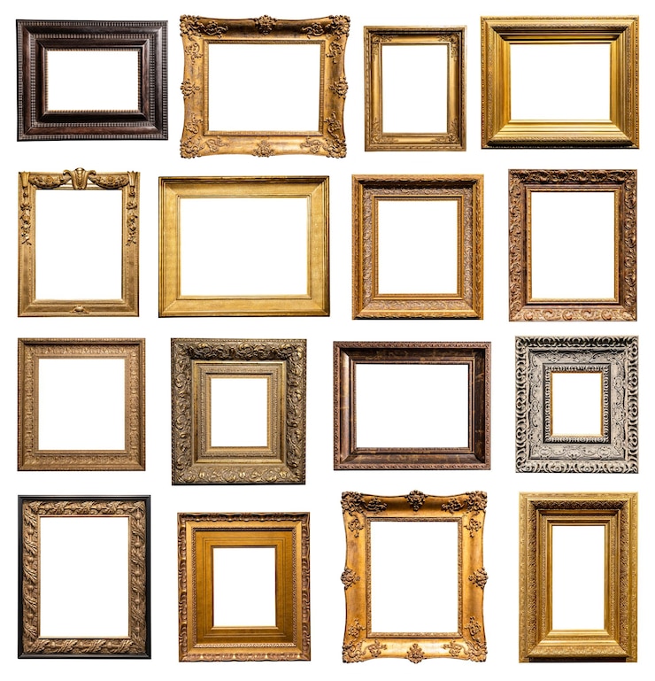 Foto set van zeer brede oude houten fotolijsten geïsoleerd