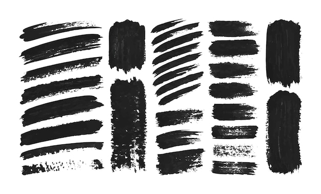 Set van zwarte inkt penseelstreken lijnen ontwerpelementen met de hand getekende illustratie Vector