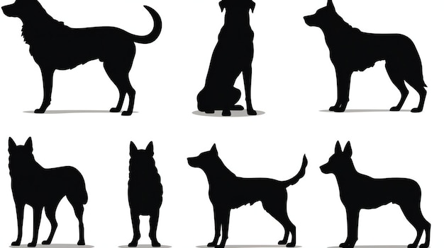 set van zwarte vector Silhouette illustratie van hond