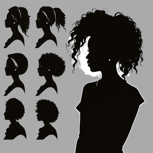 Foto set van zwarte vrouwen silhouetten op een witte achtergrond