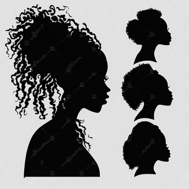 Set van zwarte vrouwen silhouetten op een witte achtergrond