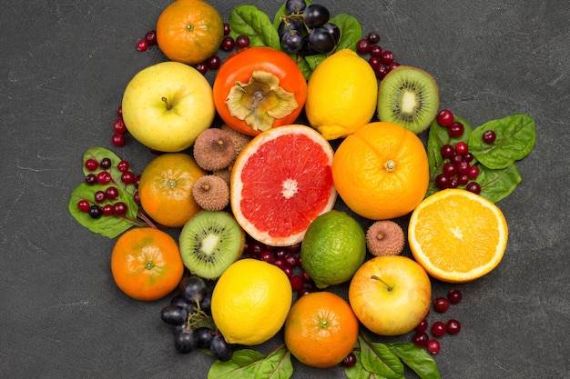 Photo set of varied multicolored exotic fruits