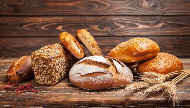 Set of various bread on stone surface