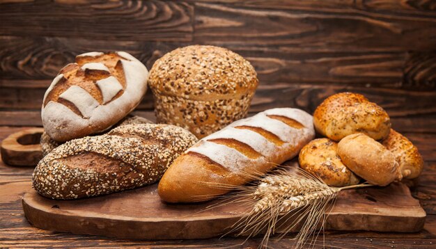 Set of various bread on stone surface