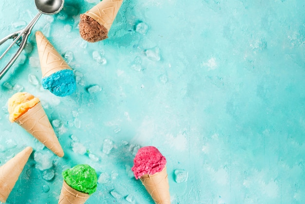 Photo set of various bright ice-cream