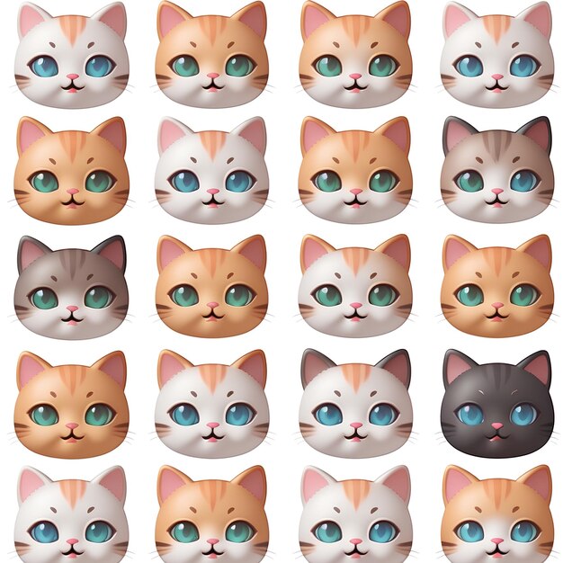 Photo set of various cute cartoon emoji emotion 3d flat isolated sign symbol