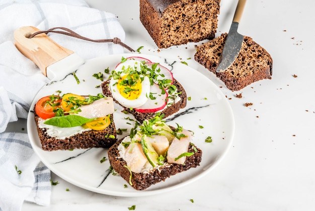 Set of various danish open sandwiches Smorrebrod