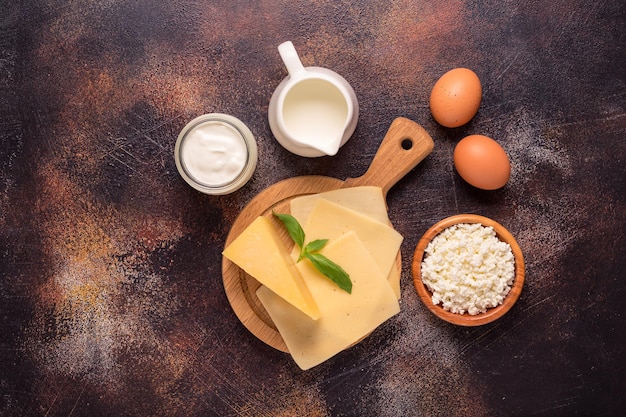 Set of various fresh dairy products