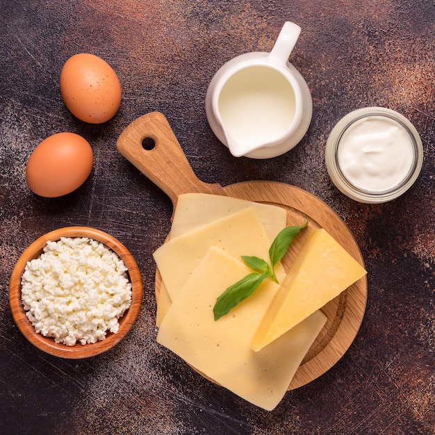 Set of various fresh dairy products