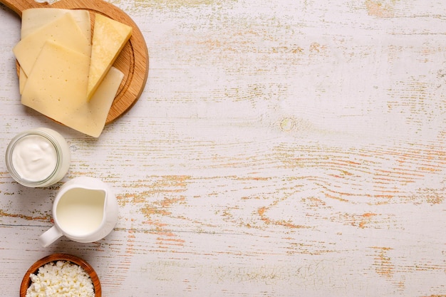 Set of various fresh dairy products