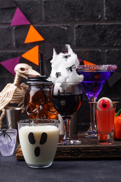 Set of various halloween drinks