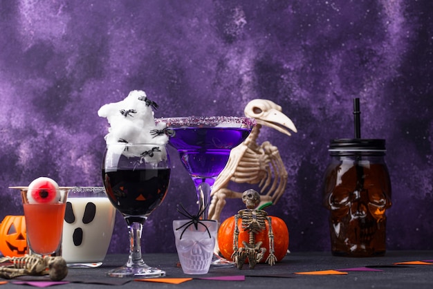 Set of various halloween drinks