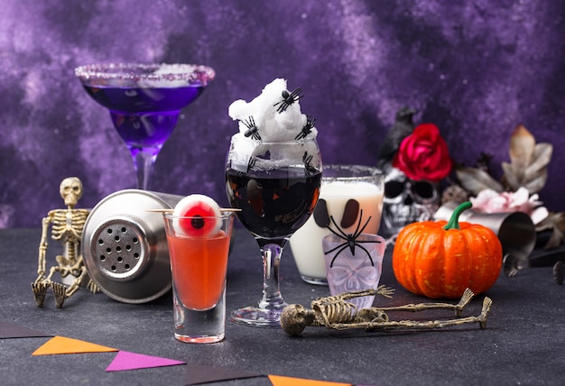 Set of various halloween drinks