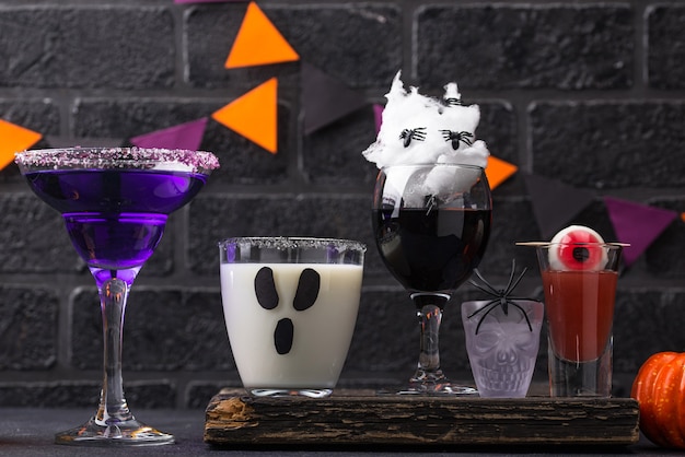 Set of various halloween drinks