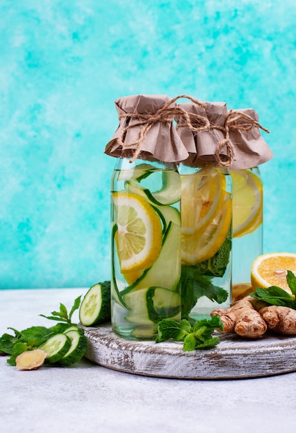 Set of various healthy detox water