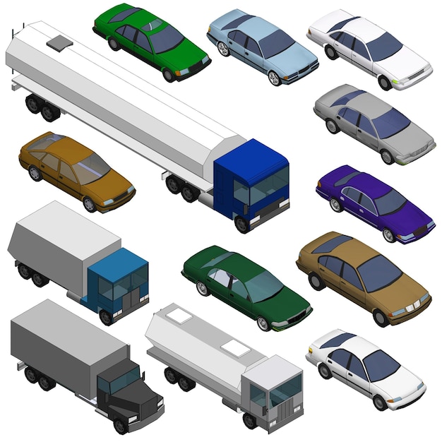 Set of Various Isolated 3d Cars cartoon