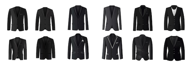 Set vector illustration of black suit with white shirt isolated on white background