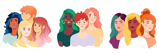 Set vector illustration of female support lgbt rights isolate on white background