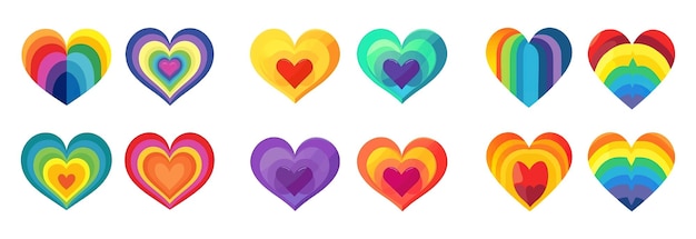 Set vector illustration of rainbow heart colors lgbt pride concept isolate on white background