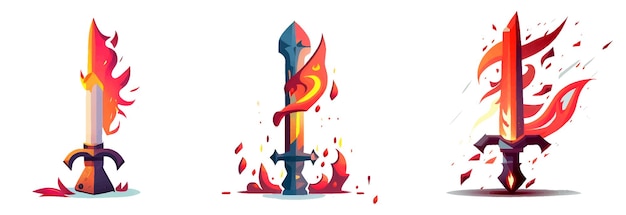 Set vector illustration of sword on fire isolate on white background