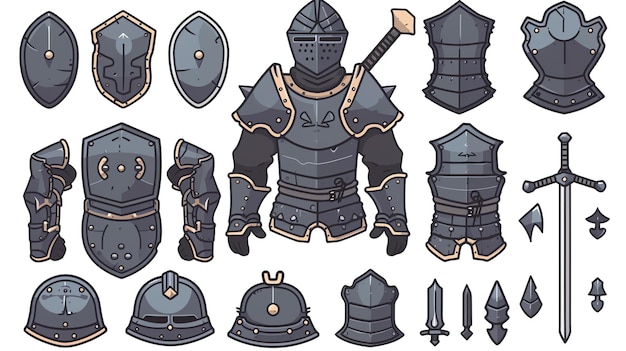 A set of vector illustrations of medieval armor