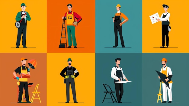 Photo a set of vector illustrations of people in different professions