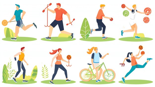 Photo a set of vector illustrations of people doing various sports and activities