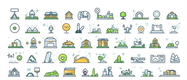 Photo set vector line icons in flat design technology