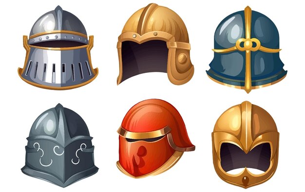 Set vectorillustratie van Knight's helm multi gekleurd met stenen edelsteen isoleren