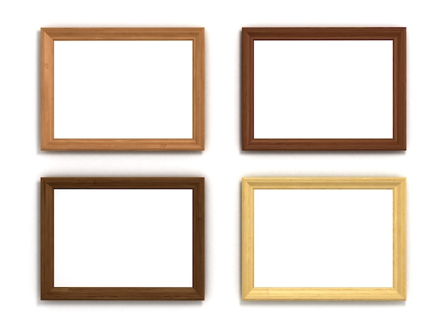 Set veelkleurige houten horizontale frames van verschillende grootte op een witte achtergrond