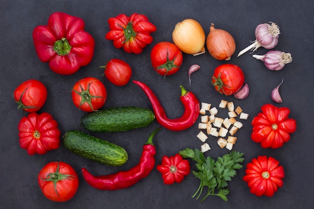 Set of vegetables on a black background