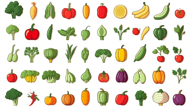 Photo set of vegetables icon collection