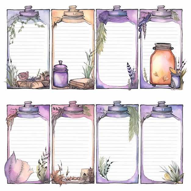 Set of vertical cards with herbs and spices Watercolor illustration