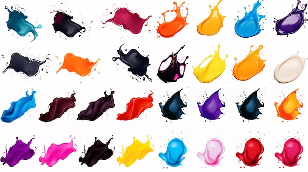 Set verzameling van splash kleur van inkt geïsoleerd op witte achtergrond