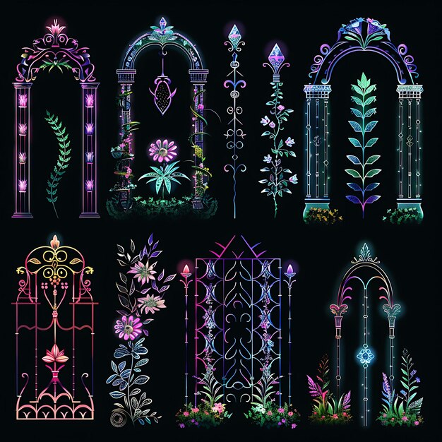 Set of Victorian Inspired Trellises Pixel Art With Intricate Detail Collage Texture Art Design Game