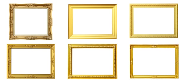 Photo set of victorian old frame. classical gold picture photo frame on isolated white background.