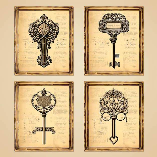 Photo set of victorian whispers aged book page with vintage illustrations 2d clipart frame design asset