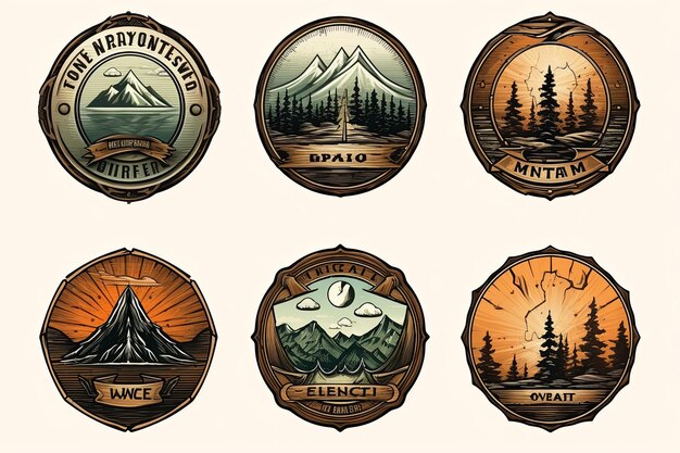 Set of Vintage adventure badge Camping emblem with mountain stickers logo clipart illustration on white background