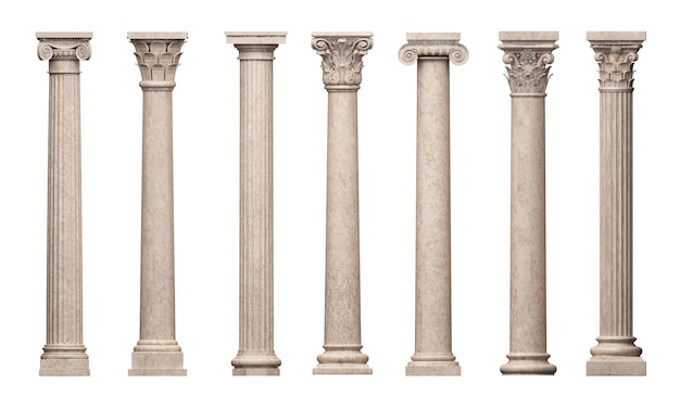 Set of vintage classic marble columns pillars