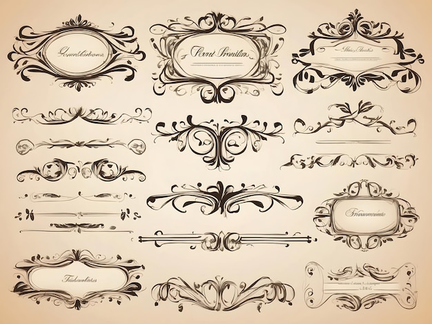 Set of Vintage Decorations Elements Flourishes Calligraphic Ornaments and Frames with a place