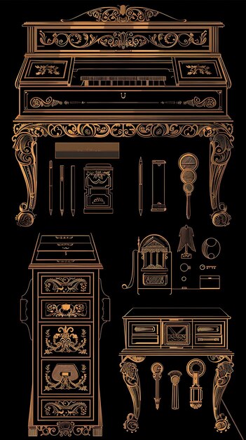 Set of Vintage Desks 32 Bit Pixel With Antique Design and Intricate Game Asset Design Concept Art