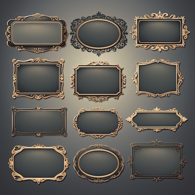 Photo set of vintage frames and decorative elements vector illustration