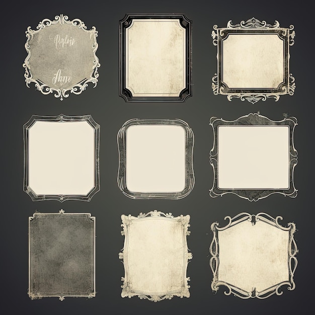 Photo set of vintage frames and decorative elements vector illustration