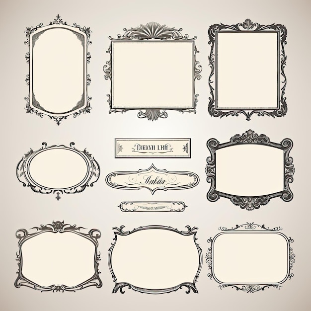 Photo set of vintage frames and decorative elements vector illustration