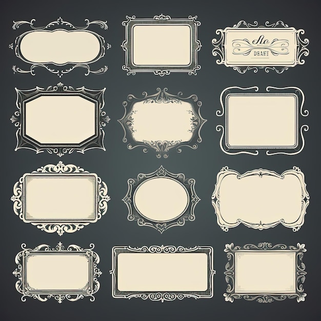 Photo set of vintage frames and decorative elements vector illustration