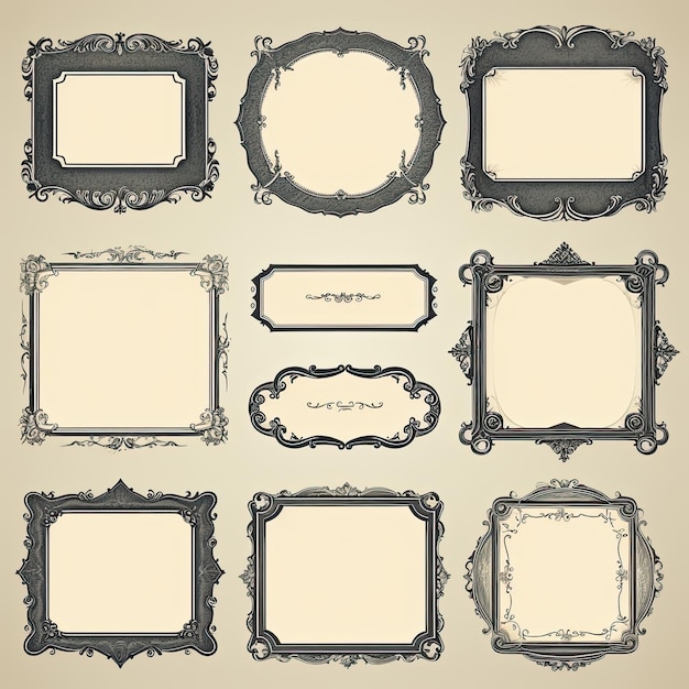 Photo set of vintage frames and decorative elements vector illustration