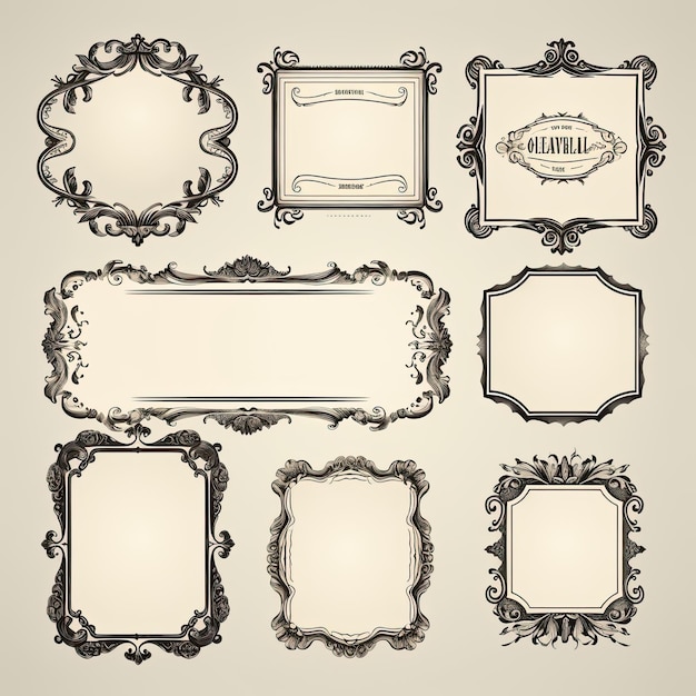 Photo set of vintage frames and decorative elements vector illustration