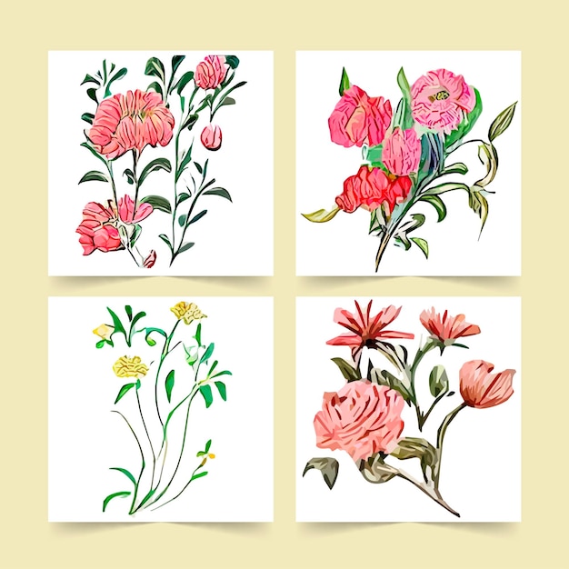 Photo set vintage postcards postcard with colorful wildflowers on a white background vector illustration herbs and wildflowers set floral elements for your compositions